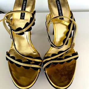 High heel Black and gold sandals never worn